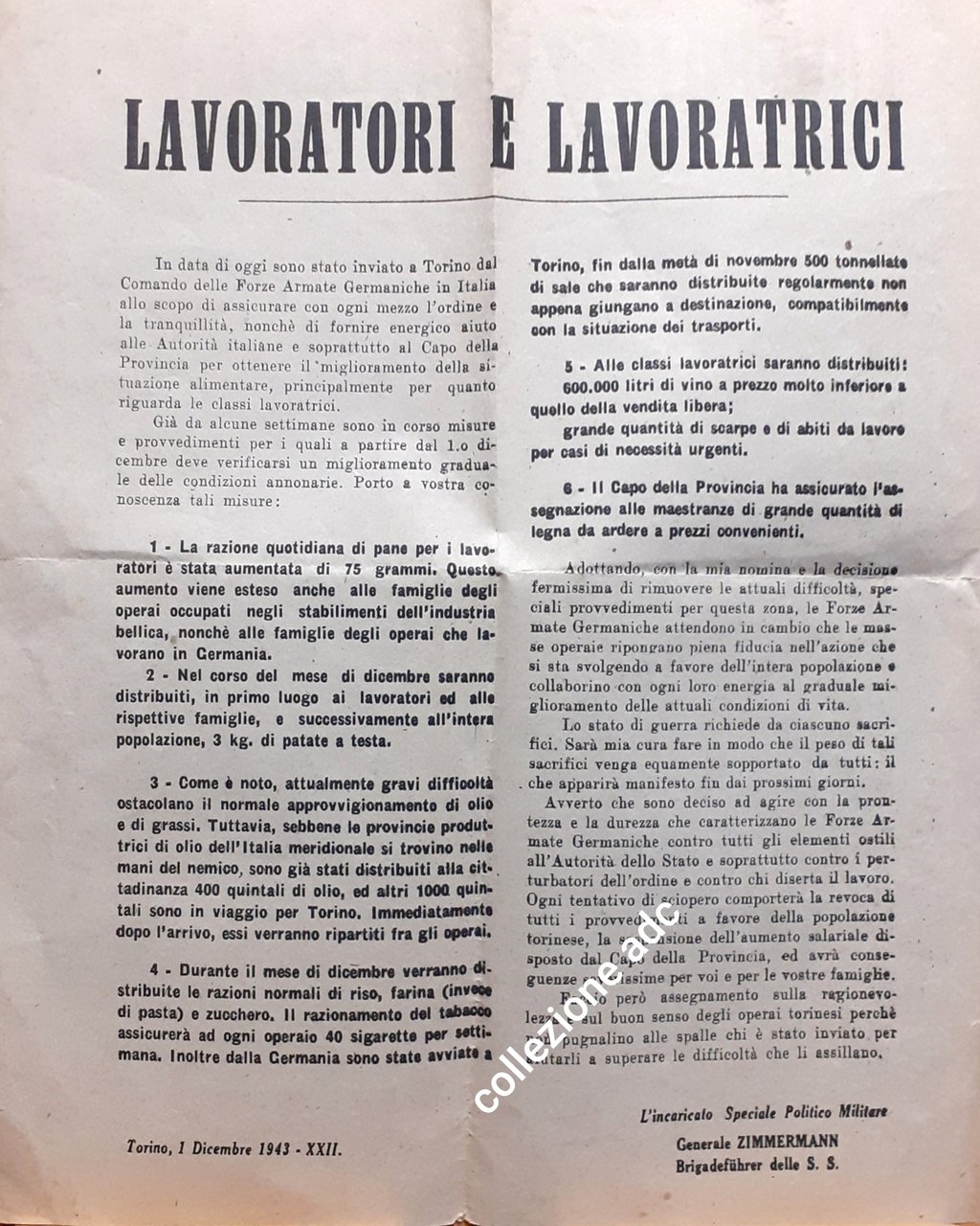 Locandina ai Lavoratori e lavoratrici Torino 1 dicembre 1943 | Immagine principale
