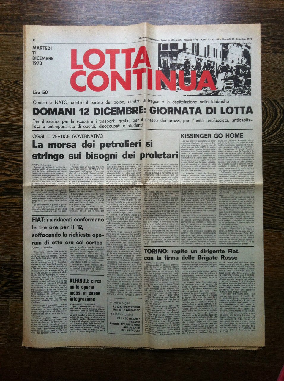 Lotta Continua Anno II n^ 286 Martedì 11 Dicembre 1973 …