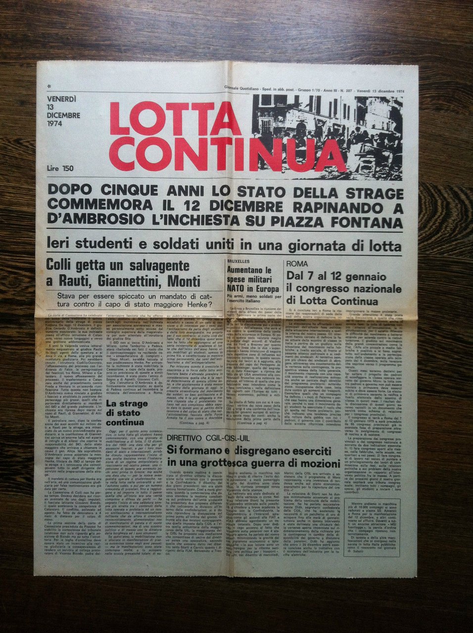 Lotta Continua Anno III n^ 287 Venerdi 13 Dicembre 1974 …