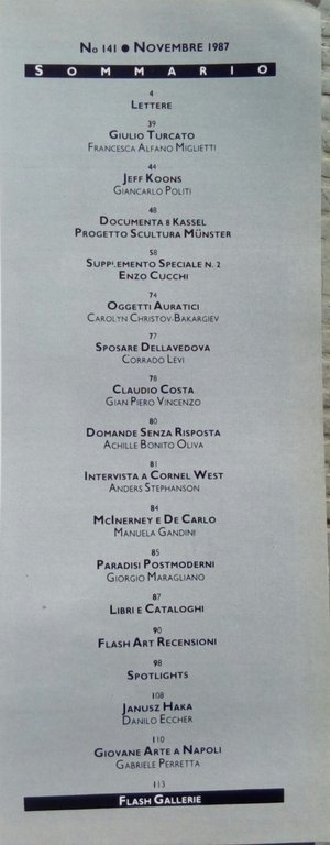 Magazine "Flash Art" N^ 141 - Novembre 1987 | Immagine Gallery 2