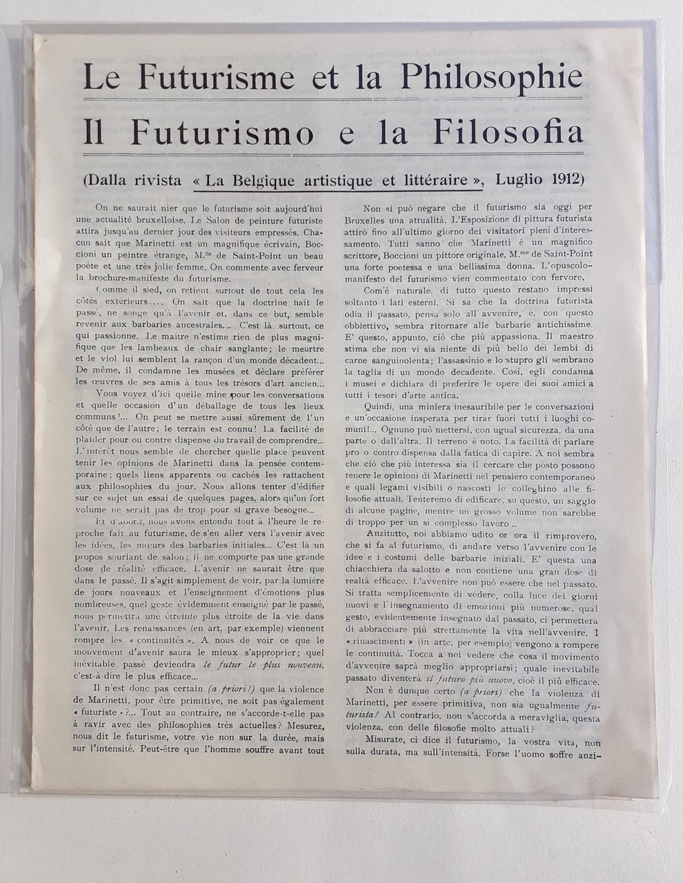 Manifesto Futurista " Il Futurismo e la filosofia" Luglio 1912
