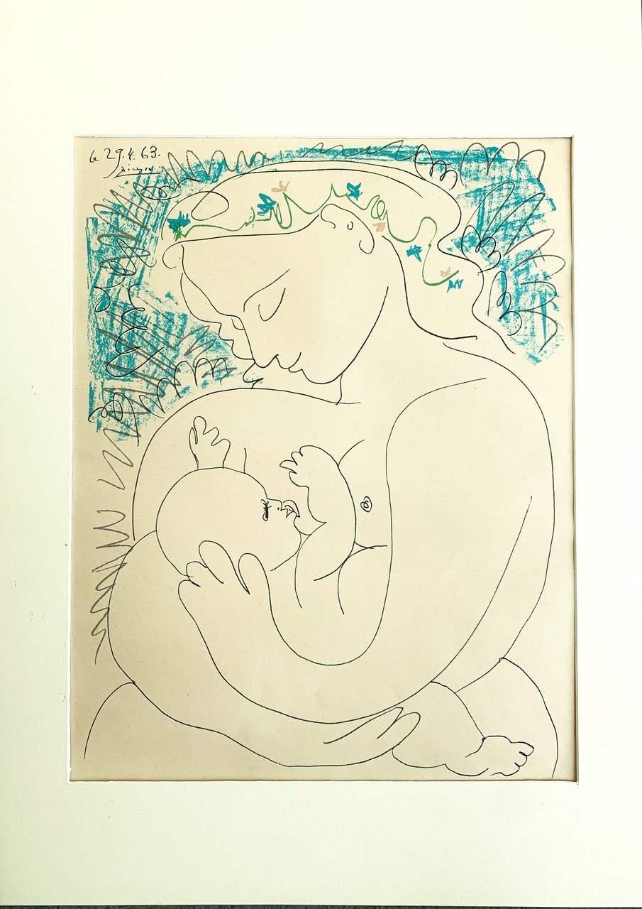 Maternité litografia del 1963 firmata in lastra Picasso