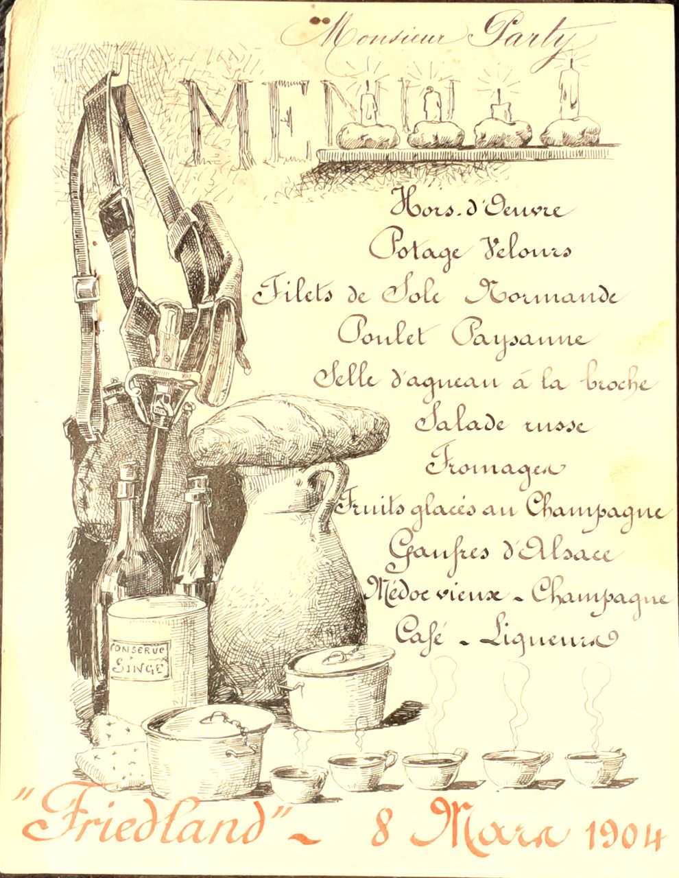 Menù originale "Friedland" 8 marzo 1904