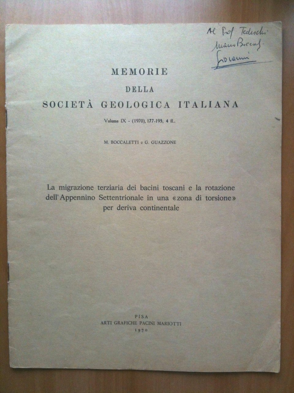 Migrazione terziaria bacini toscani e rotazione Appennino Settentrionale 1970