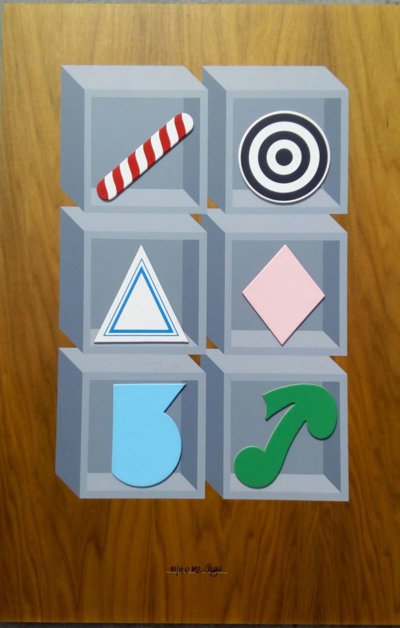 Multiplo Lucio Del Pezzo Composizione fondo legno 1980