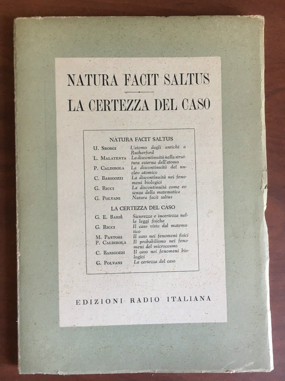 Natura facit saltus La certezza del caso Ed. Radio Italiana …
