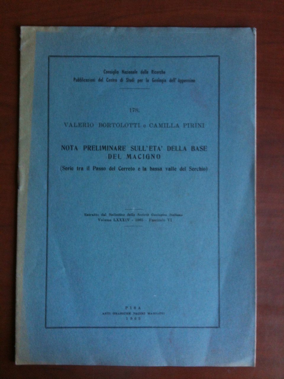 Nota preliminare sull'età della base del macigno 1965