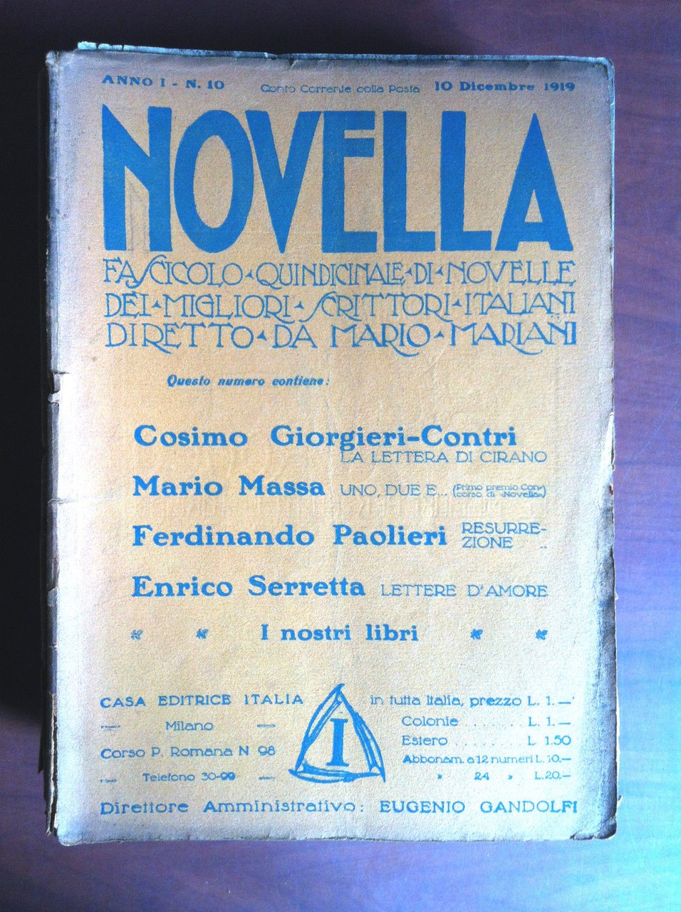Novella Anno I n^ 10 - 10 Dicembre 1919 Diretto …