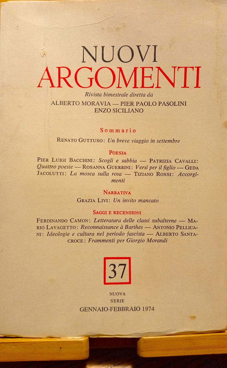 Nuovi Argomenti. Rivista bimestrale (Nuova Serie, 37, gennaio-febbraio 1974)