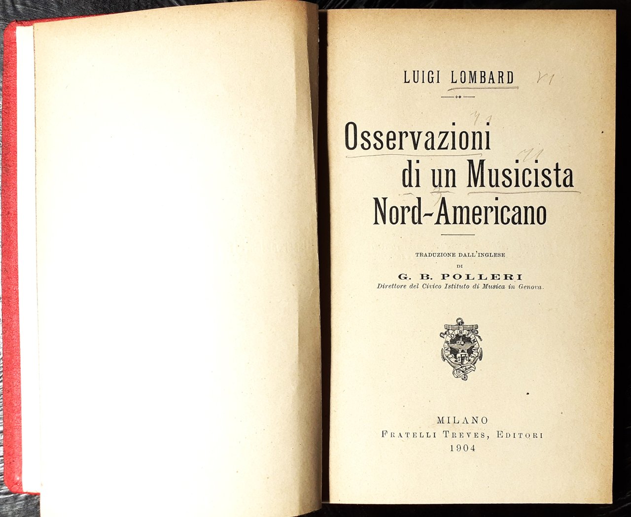Osservazioni di un Musicista Nord-Americano F.lli Treves Editori Milano 1904