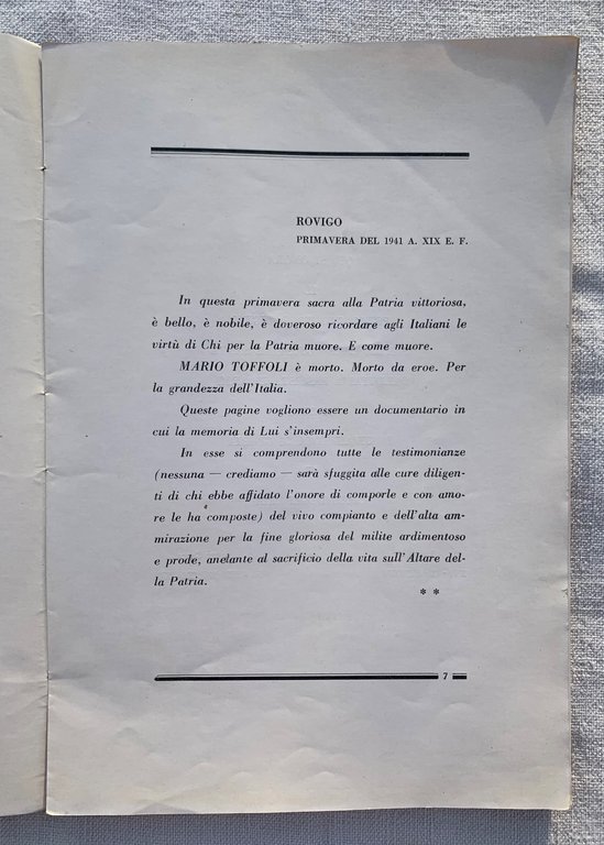 Per Mario Toffoli. Lutto Amore Gloria