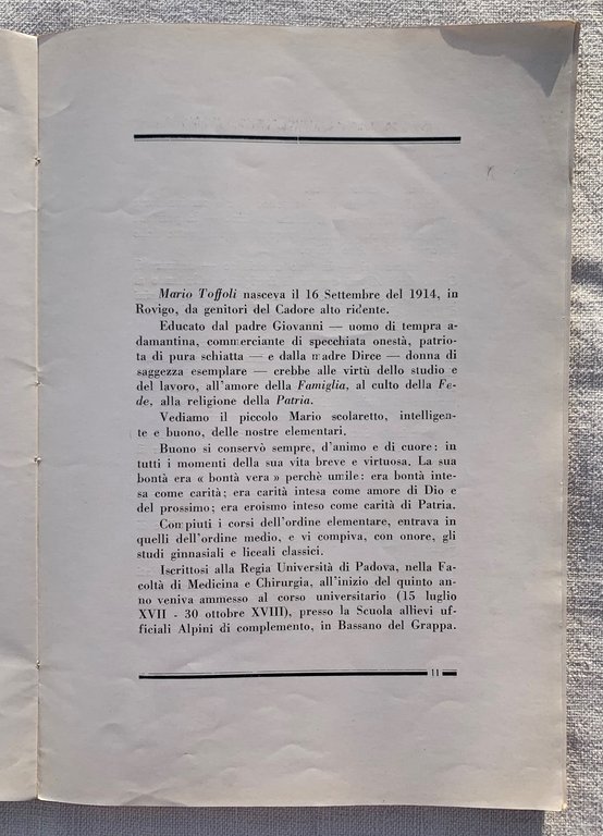 Per Mario Toffoli. Lutto Amore Gloria