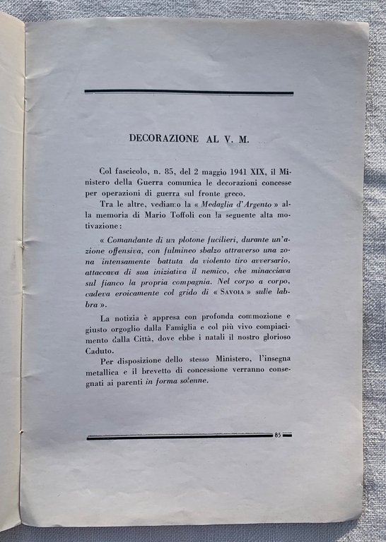 Per Mario Toffoli. Lutto Amore Gloria