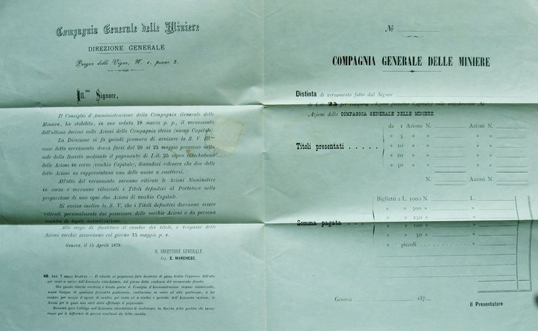 Pieghevole affrancato Compagnia delle miniere Genova