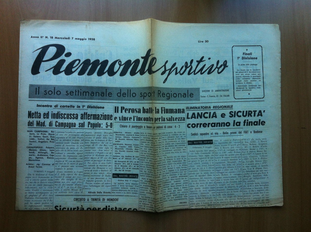 Piemonte Sportivo Anno II n^ 18 Mercoledì 7 Maggio 1958 …