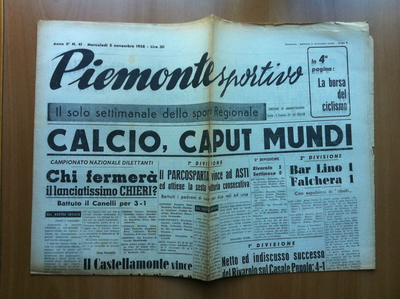 Piemonte Sportivo Anno II n^ 41 Mercoledì 5 Novembre 1958 …