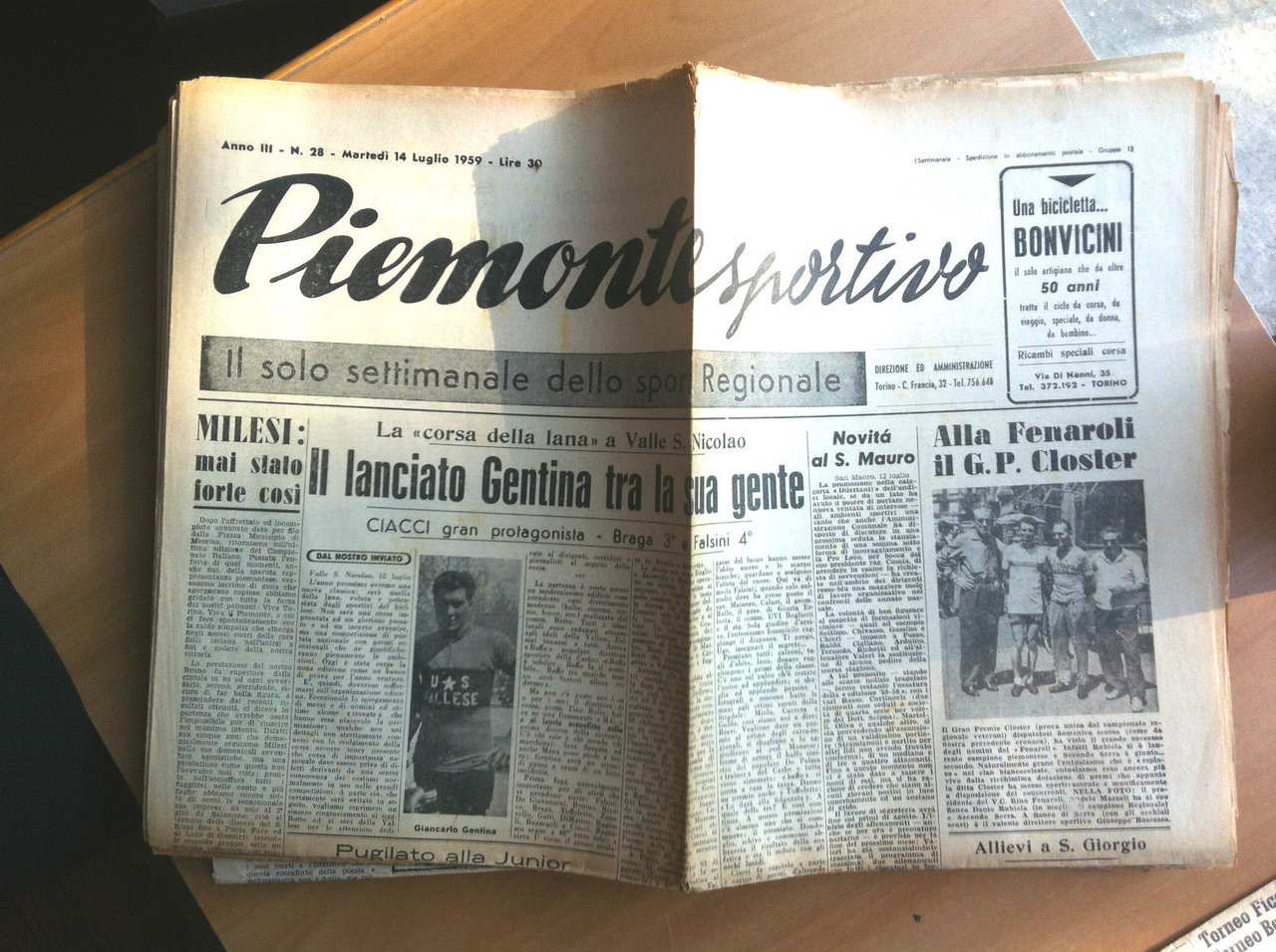 Piemonte Sportivo Anno III n^ 28 Martedì 14 Luglio 1959 …