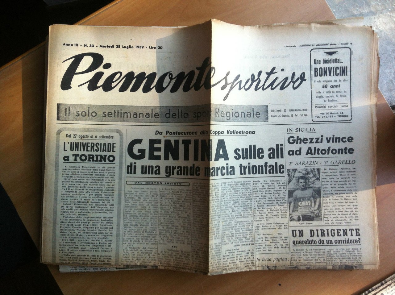 Piemonte Sportivo Anno III n^ 30 Martedì 28 Luglio 1959 …