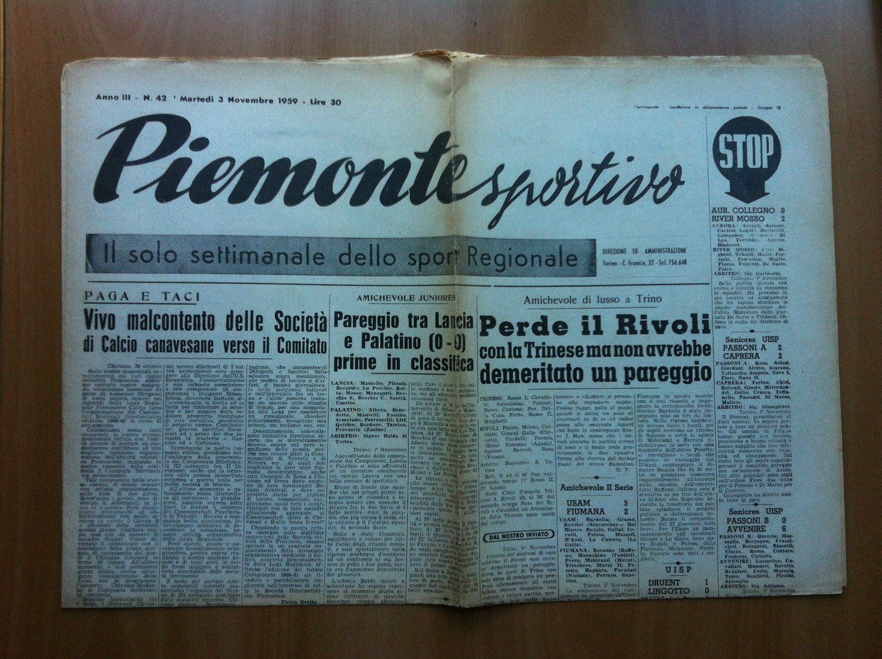 Piemonte Sportivo Anno III n^ 42 Martedì 3 Novembre 1959 …