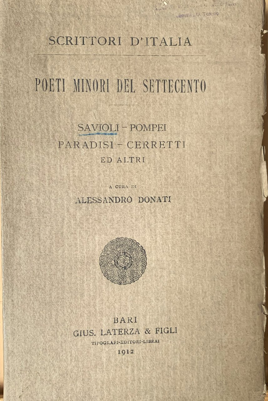 Poeti minori del Settecento. Savioli - Pompei - Paradisi - …