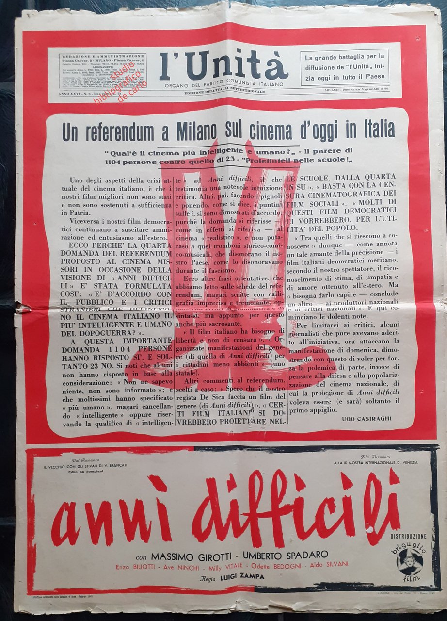 Poster film " anni difficili" premiato alla IX mostra internazionale …