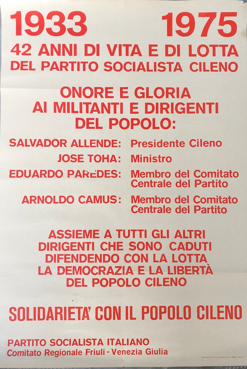 Poster PSI Comitato Regionale Friuli 1975