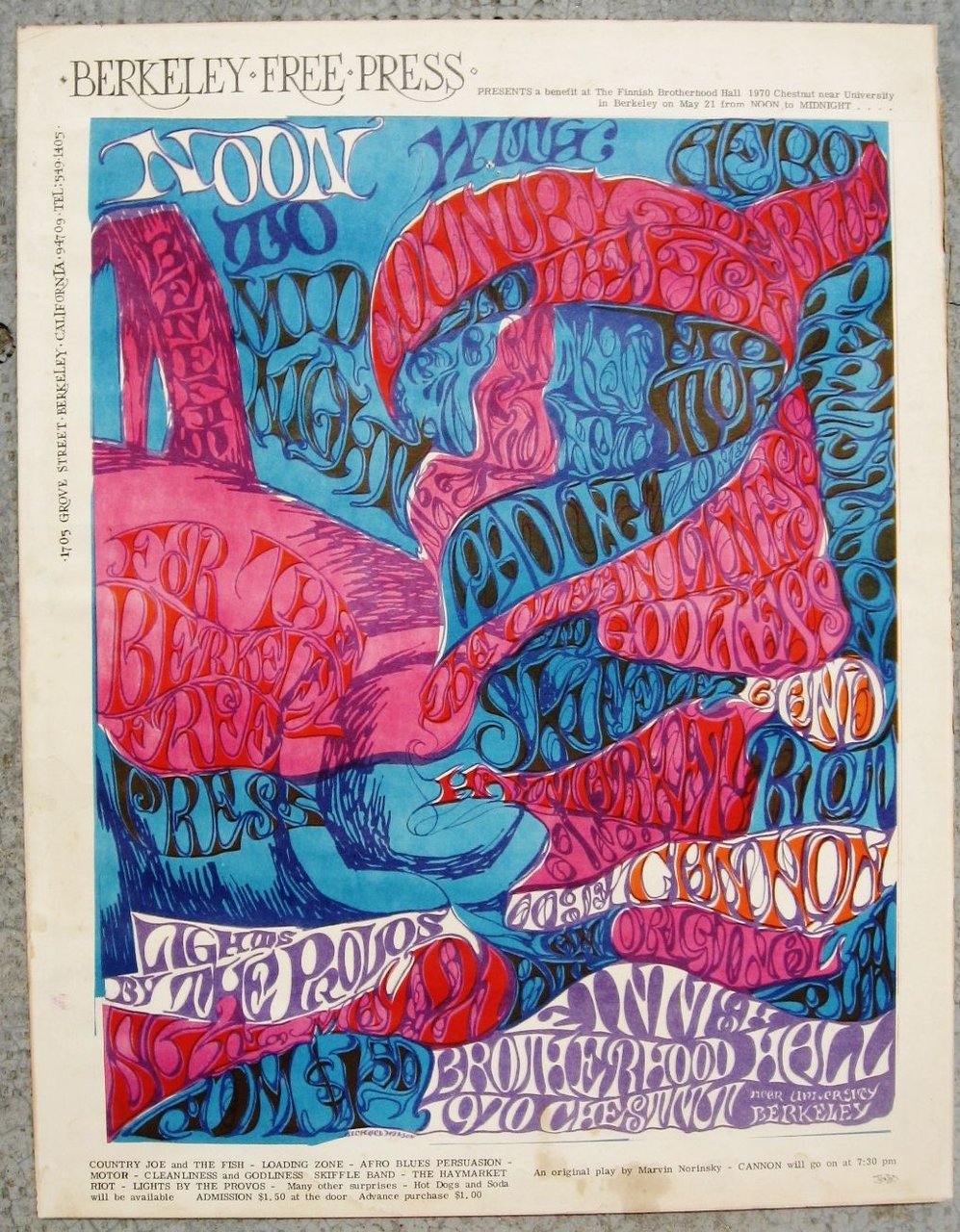 Poster vintage originale Berkeley - Free - Press 1970