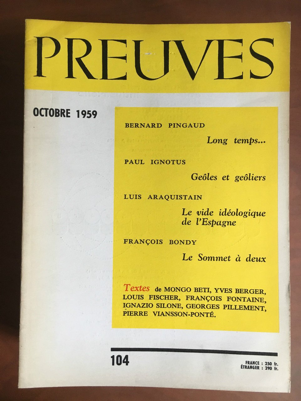 Preuves n^ 104 Octobre 1959 - E22032