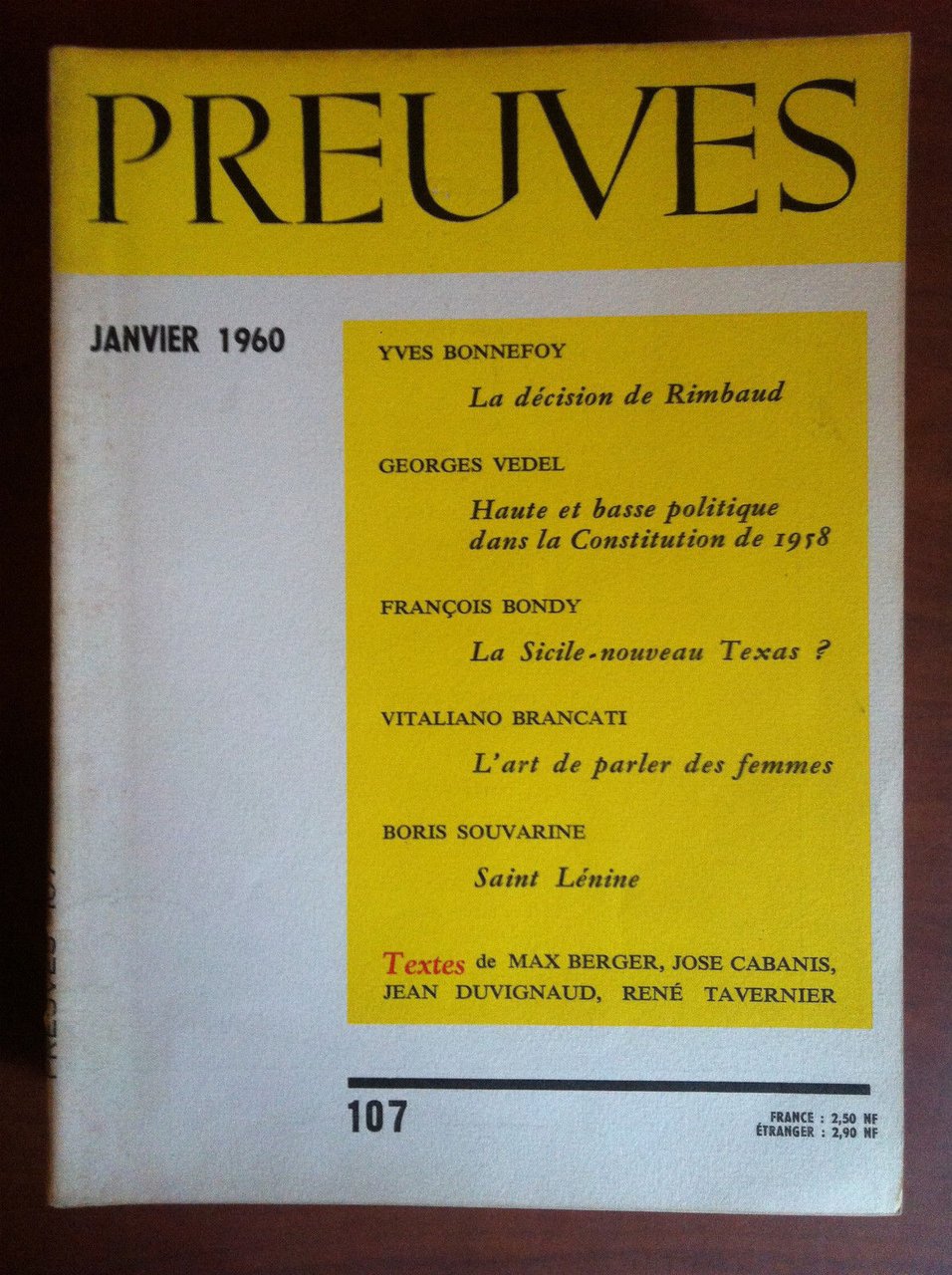 Preuves n^ 107 Janvier 1960 - E13772 | Immagine principale