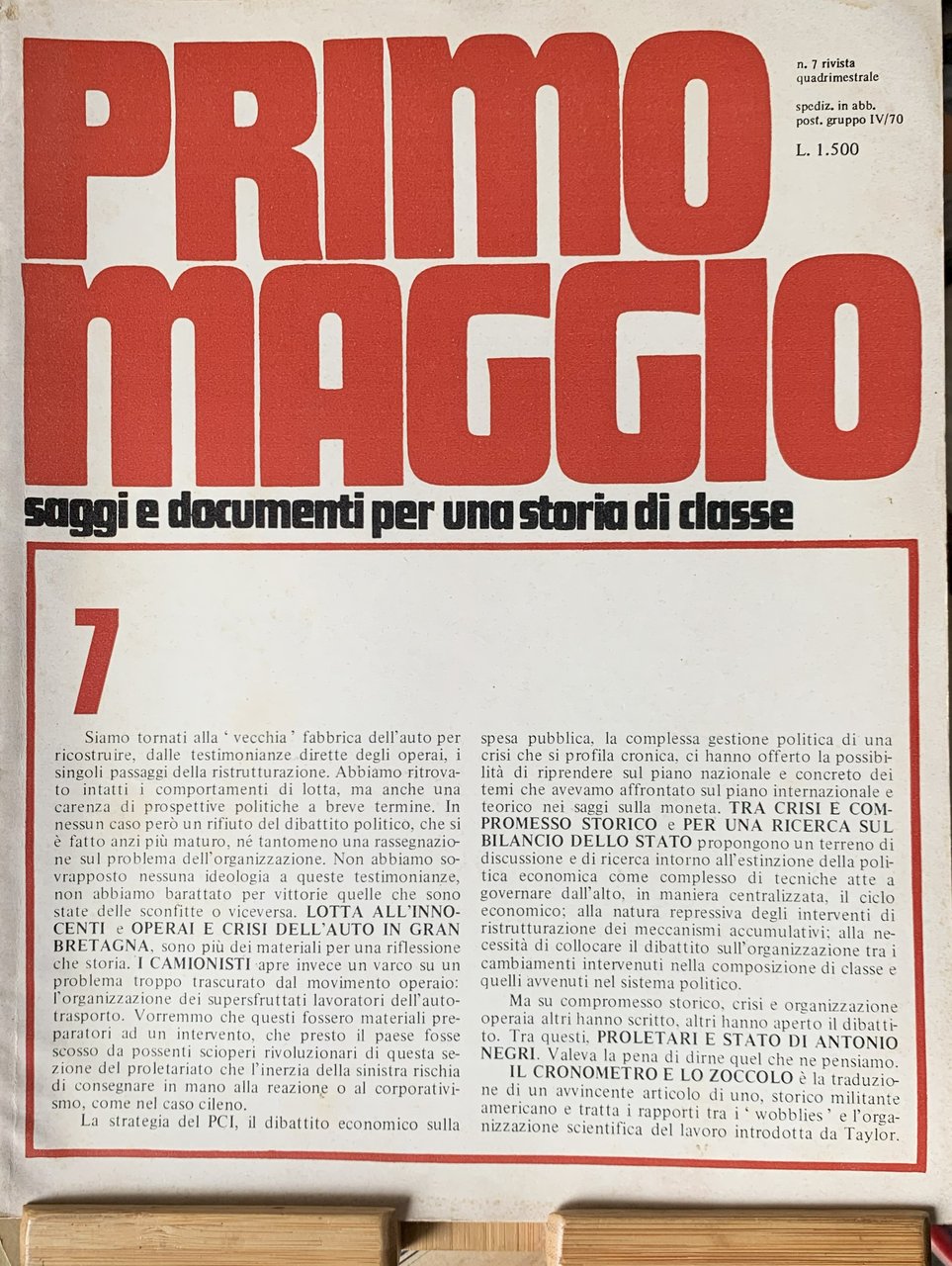 Primo Maggio. Saggi e documenti per una storia di classe … | Immagine principale
