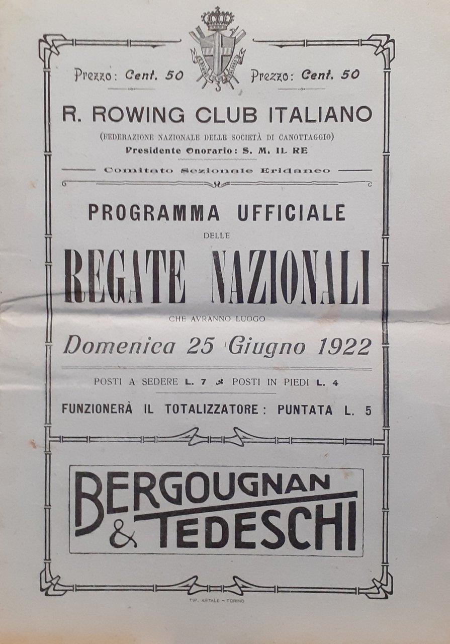 Programma Ufficiale regate Nazionali Torino 25 giugno 1922