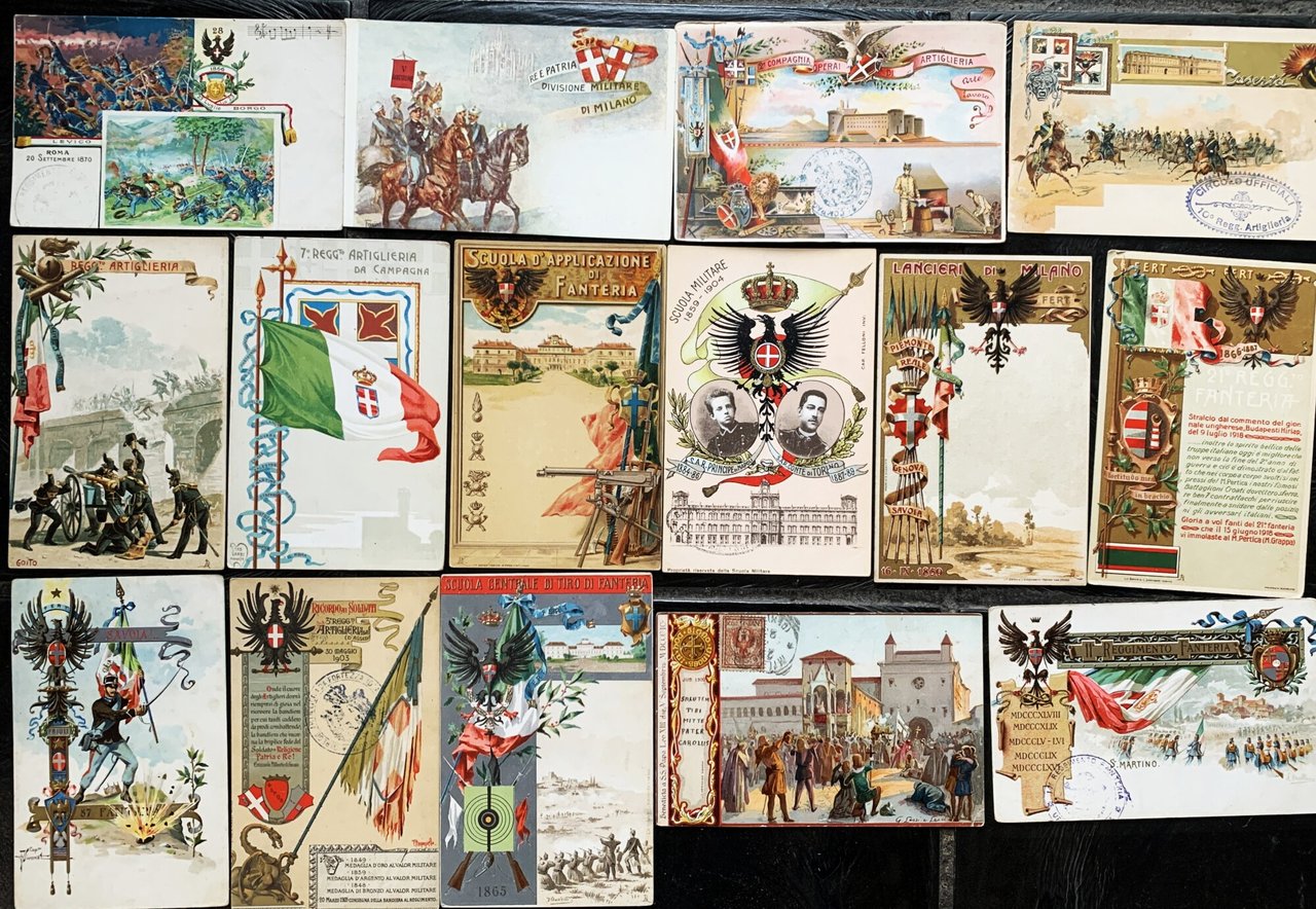 Quattordici cartoline reggimentali inizi '900 + una religiosa