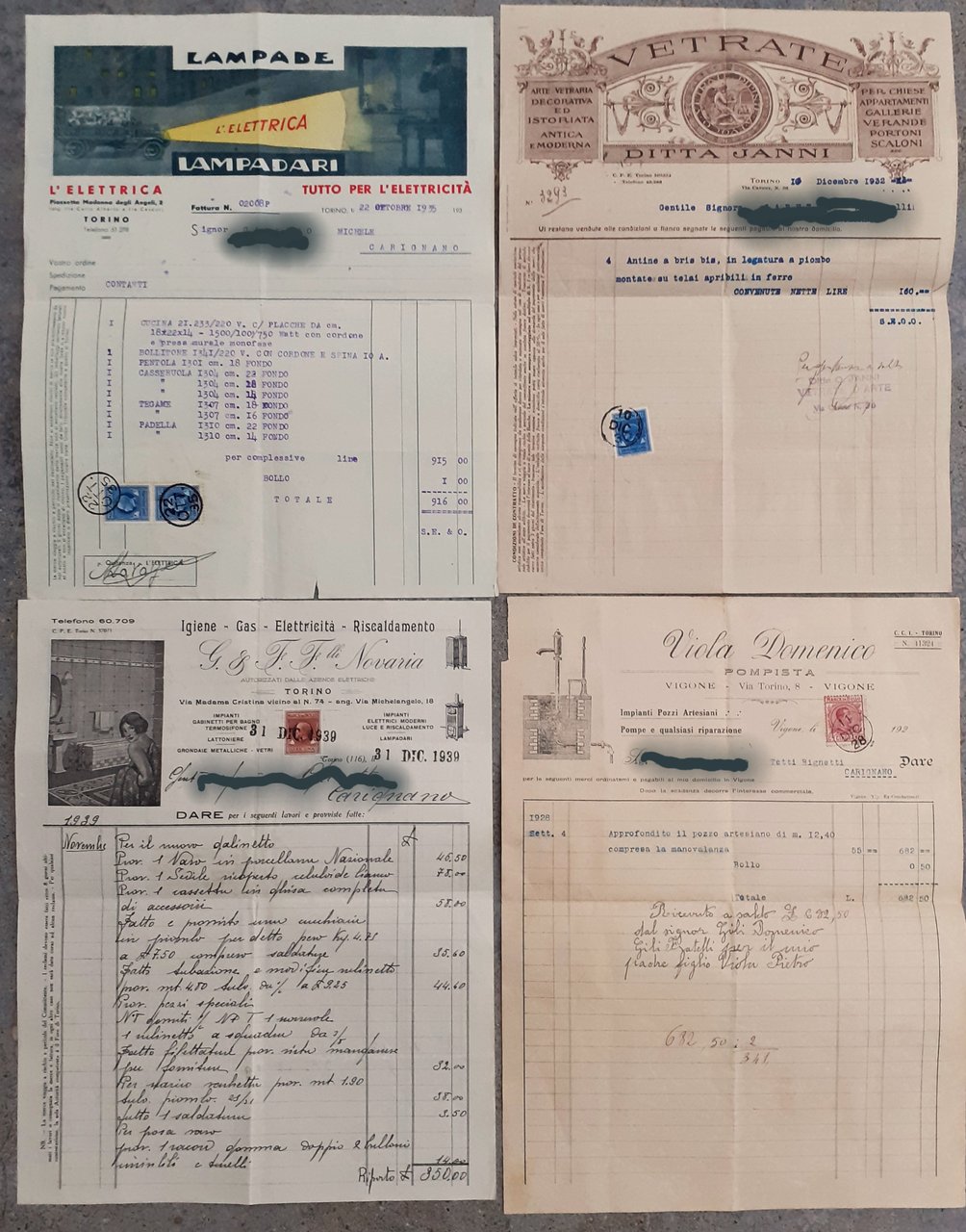 Quattro fatture anni '20 e '30 documenti storici aziendali | Immagine principale