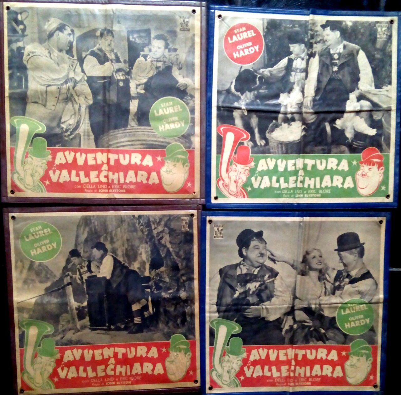 Quattro locandine "Avventura a Vallechiara" S.Laurel O.Hardy anni '40/50 | Immagine principale