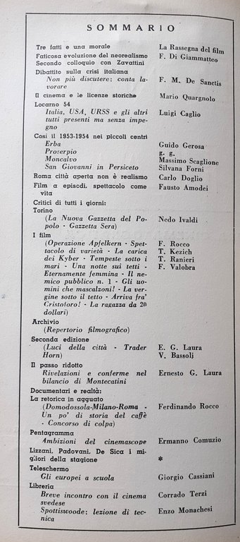Rassegna Del film mensile agosto/settembre 1954