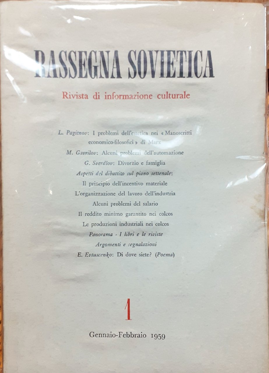 Rassegna sovietica. Rivista di informazione culturale (Anno X, Nn. 1-6, …