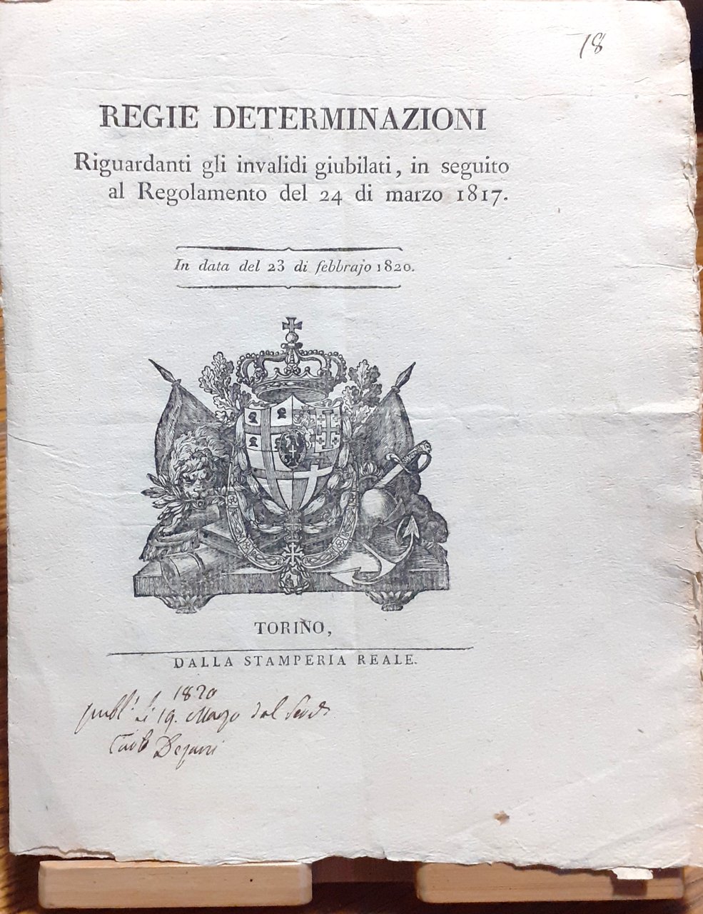 Regie Determinazioni - Riguardando gli invalidi giubilati 1820