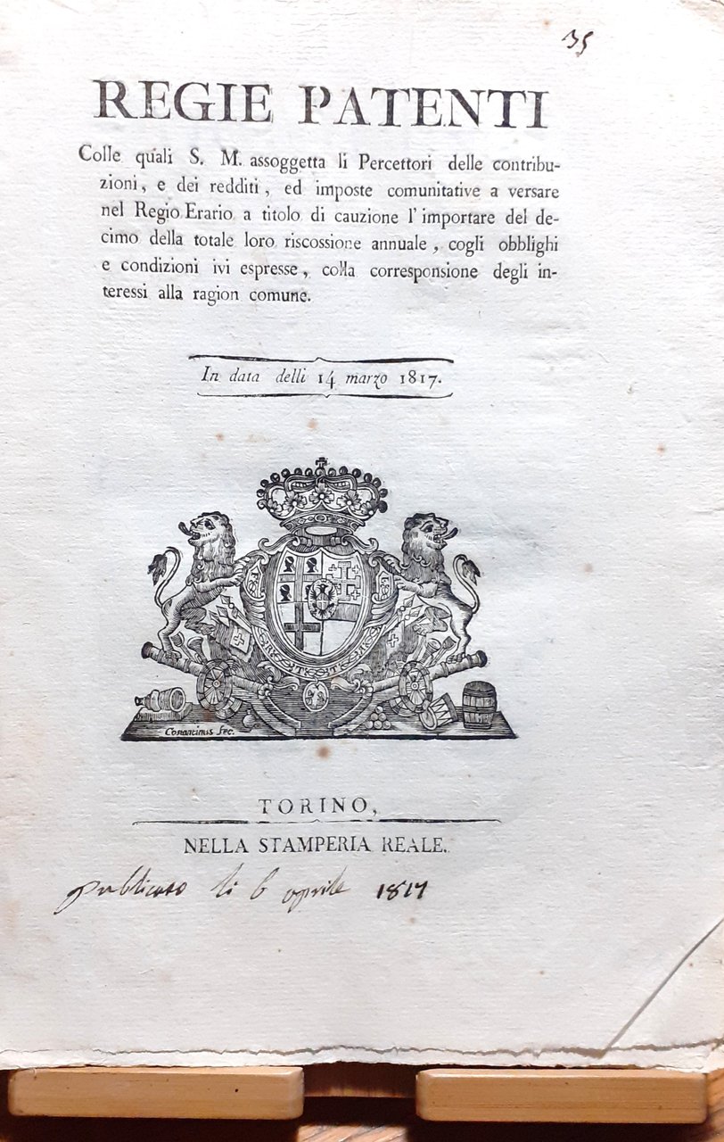 Regie Patenti - Riscossione Imposte dirette 1817