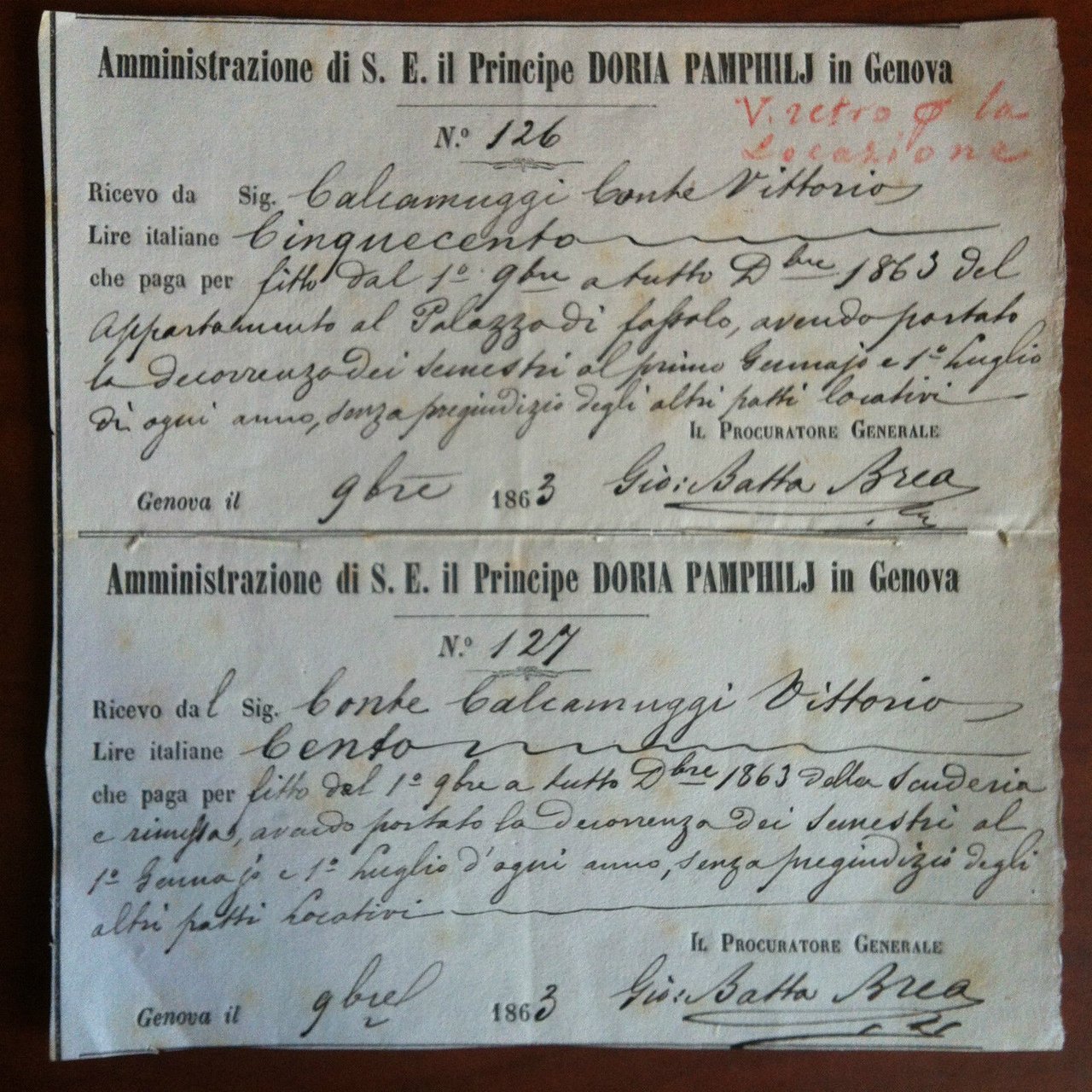 Ricevute pagamento originale 1863 Principe Doria Pamphilj in Genova - … | Immagine principale