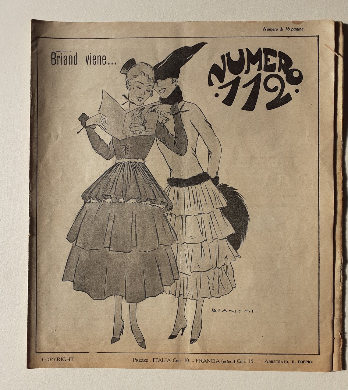 Rivista Numero "112" settimanale umoristico- copertina disegno di Bianchi 1916