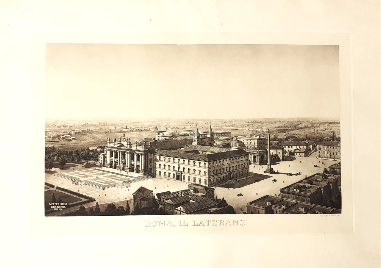 Roma, Il Laterano litografia originale Weeser-Krell Lanz, Austria 1922