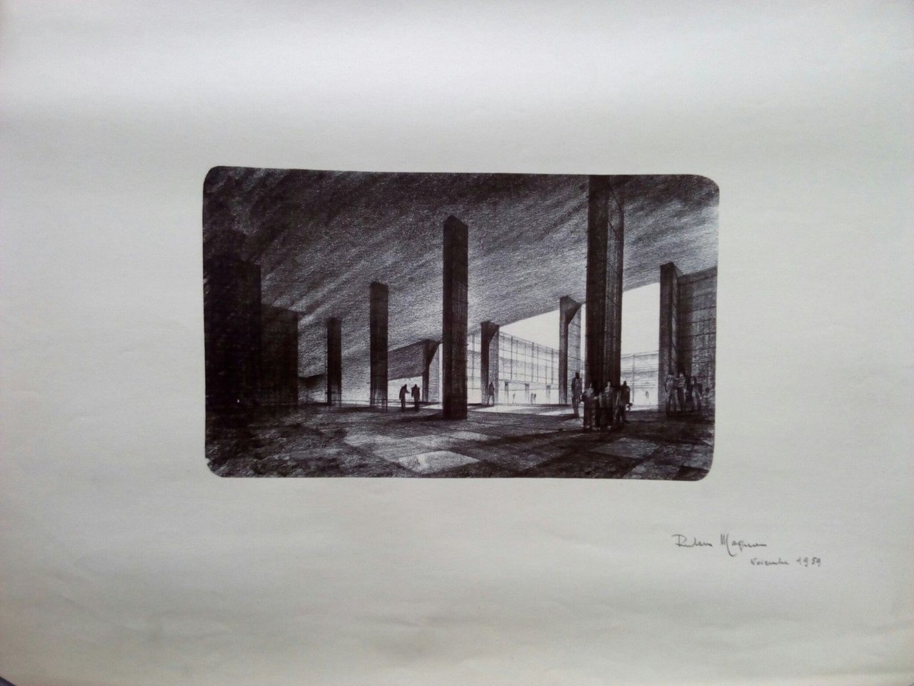 Rubens Magnani disegno di architettura stampato in litografia o cianografia …