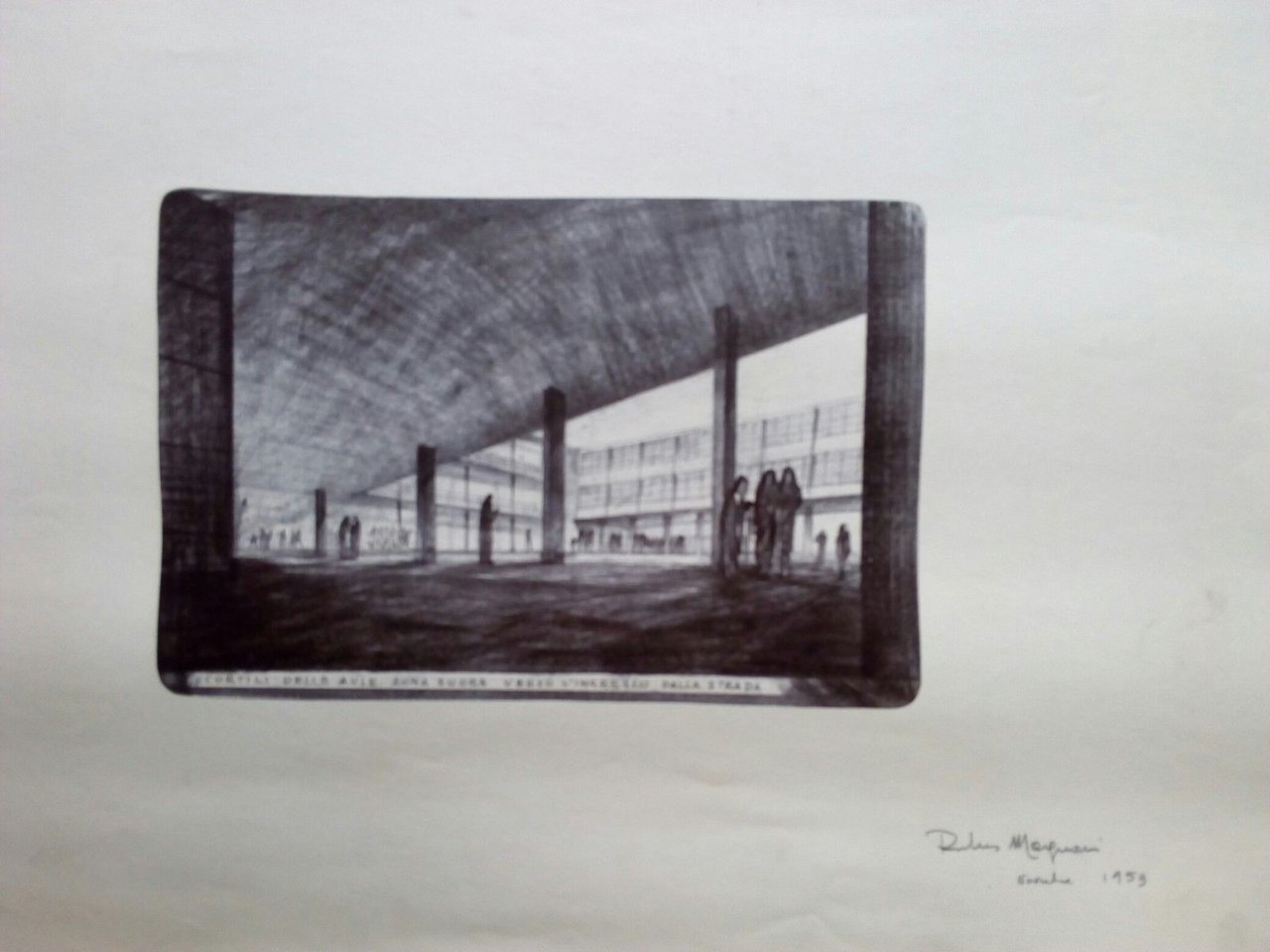 Rubens Magnani disegno di architettura stampato in litografia o cianografia …