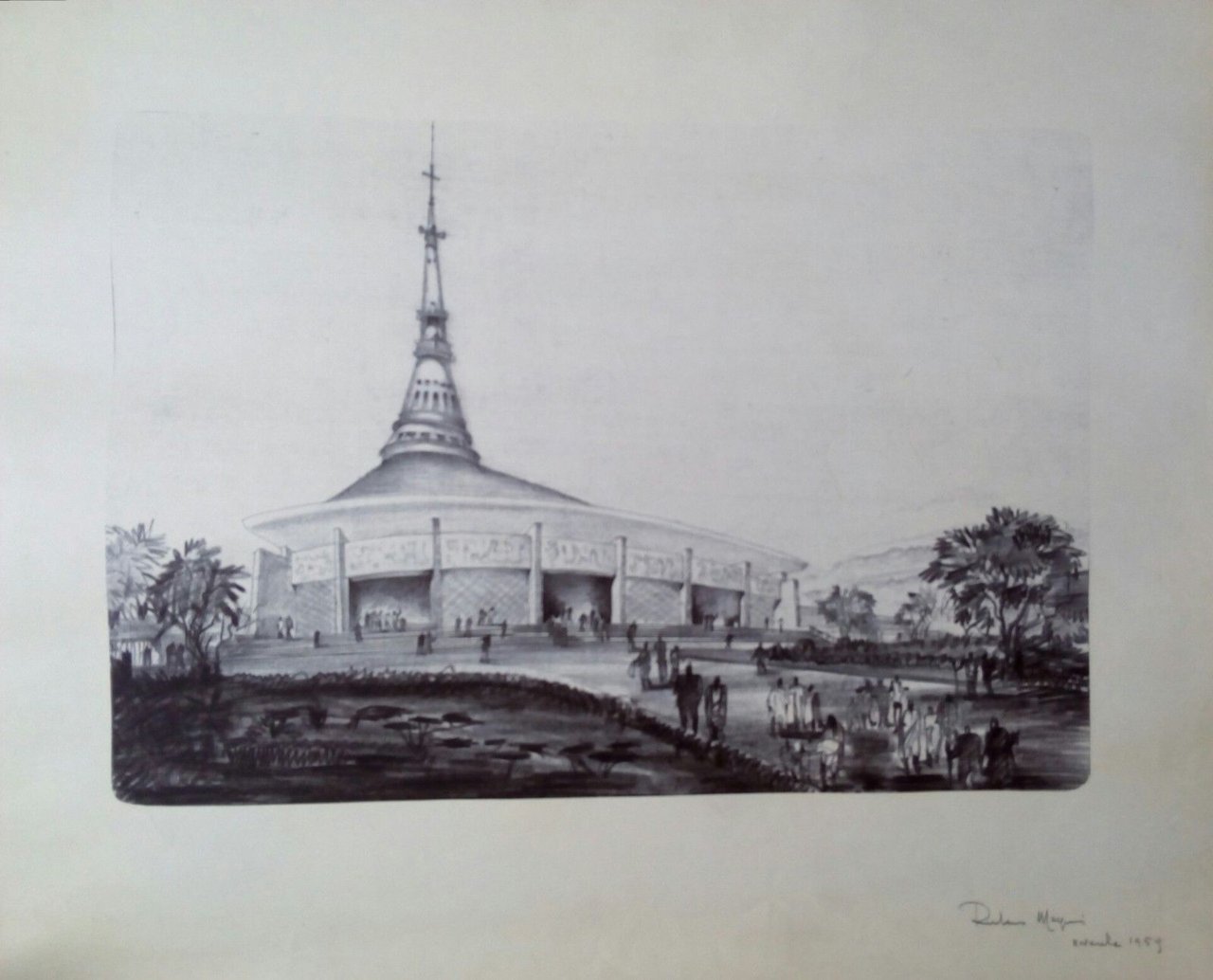 Rubens Magnani disegno di architettura stampato in litografia o cianografia …