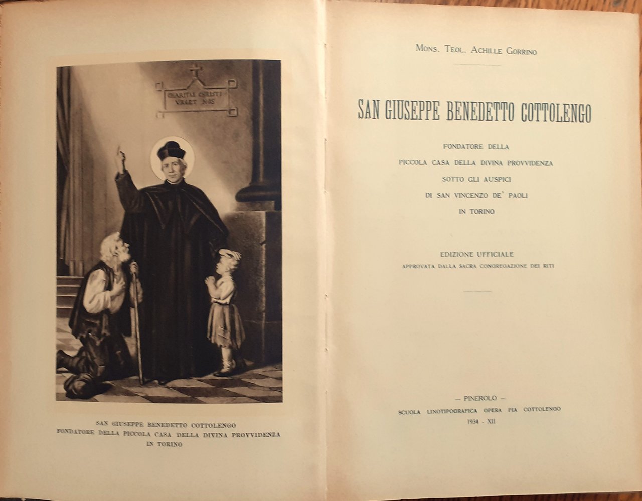 San Giuseppe Benedetto Cottolengo Scuola Linotipografica Pinerolo 1934
