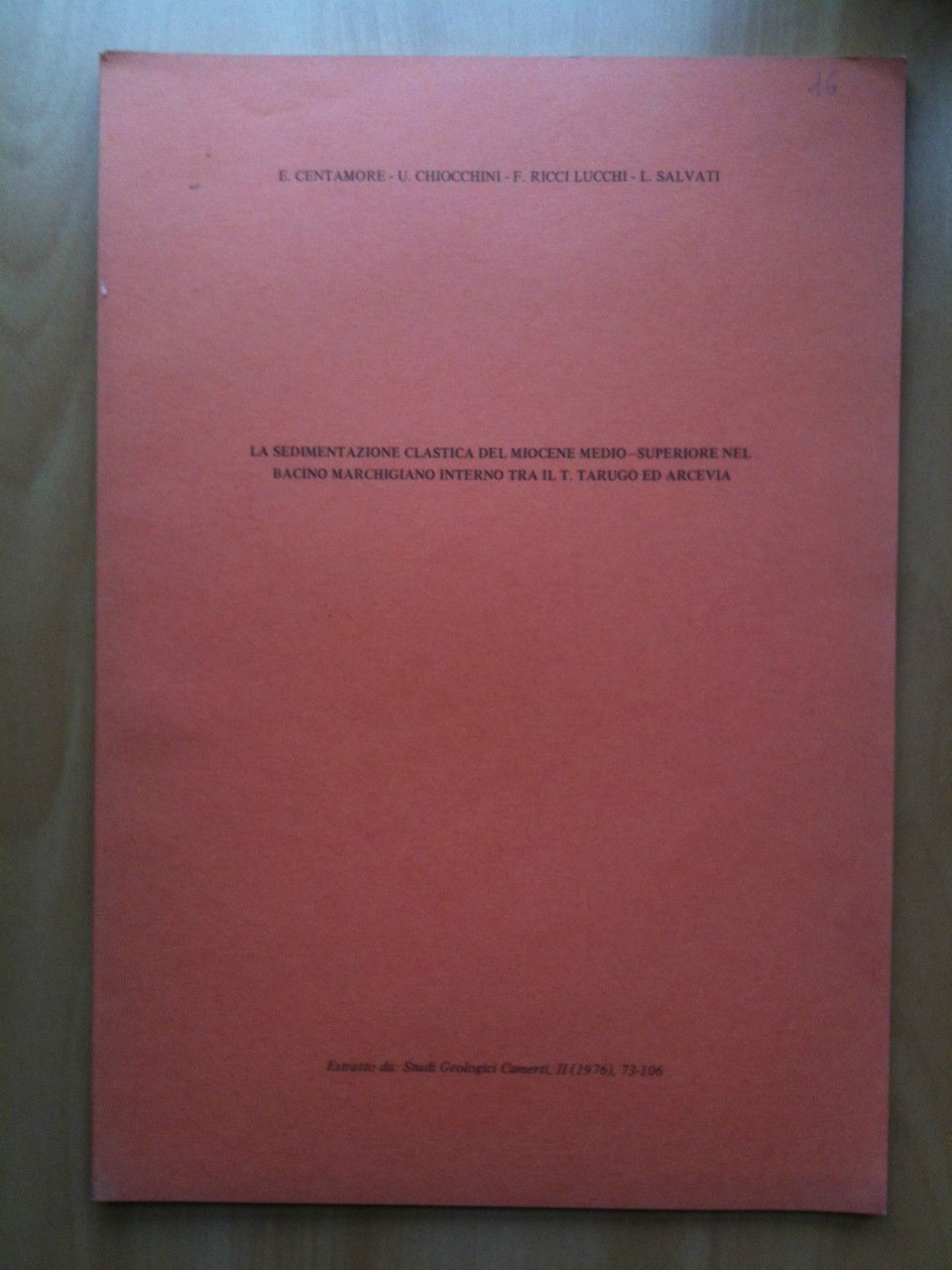 Sedimentazione clastica miocene bacino interno marchigiano Tarugo Arcevia 1976