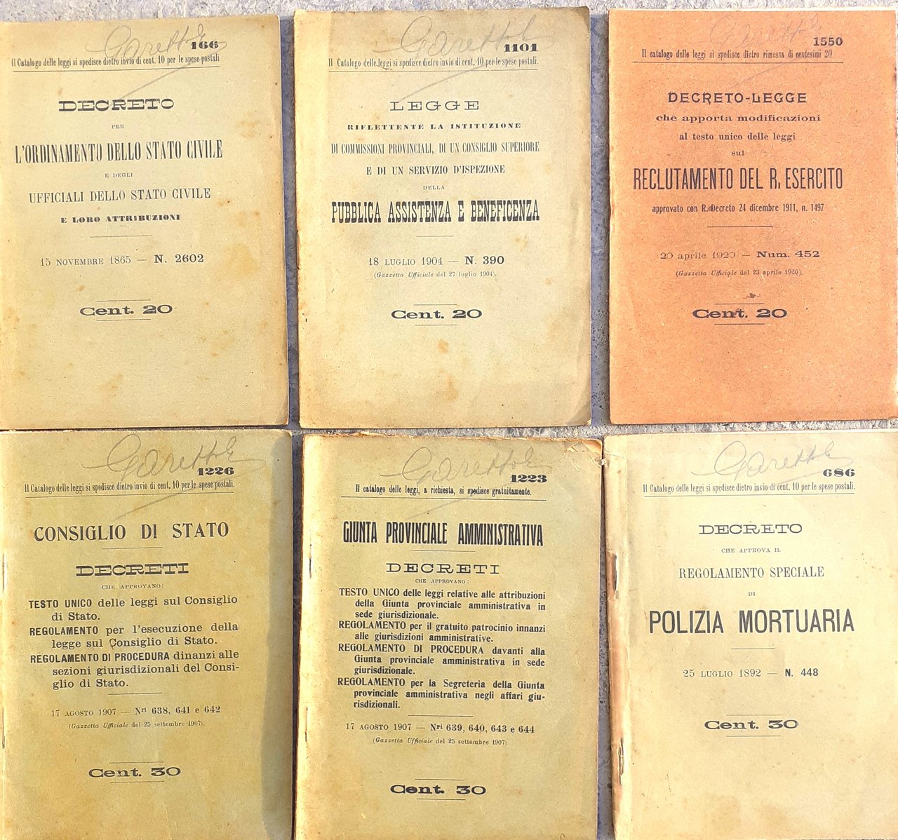 Sei opuscoli legislativi Biblioteca Legale della Gazzetta del Popolo inizi …