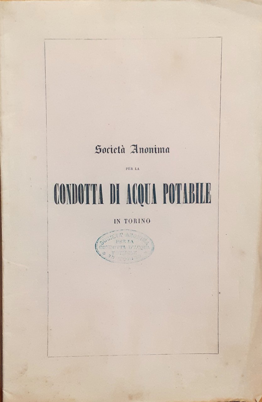Società Anonima condotta di acqua potabile in Torino Regolamento 1858 | Immagine principale