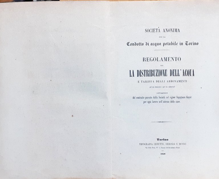 Società Anonima condotta di acqua potabile in Torino Regolamento 1858 | Immagine Gallery 2