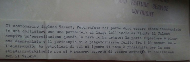 Sottomarino inglese Talent danneggiato Isola di Wight anni'50
